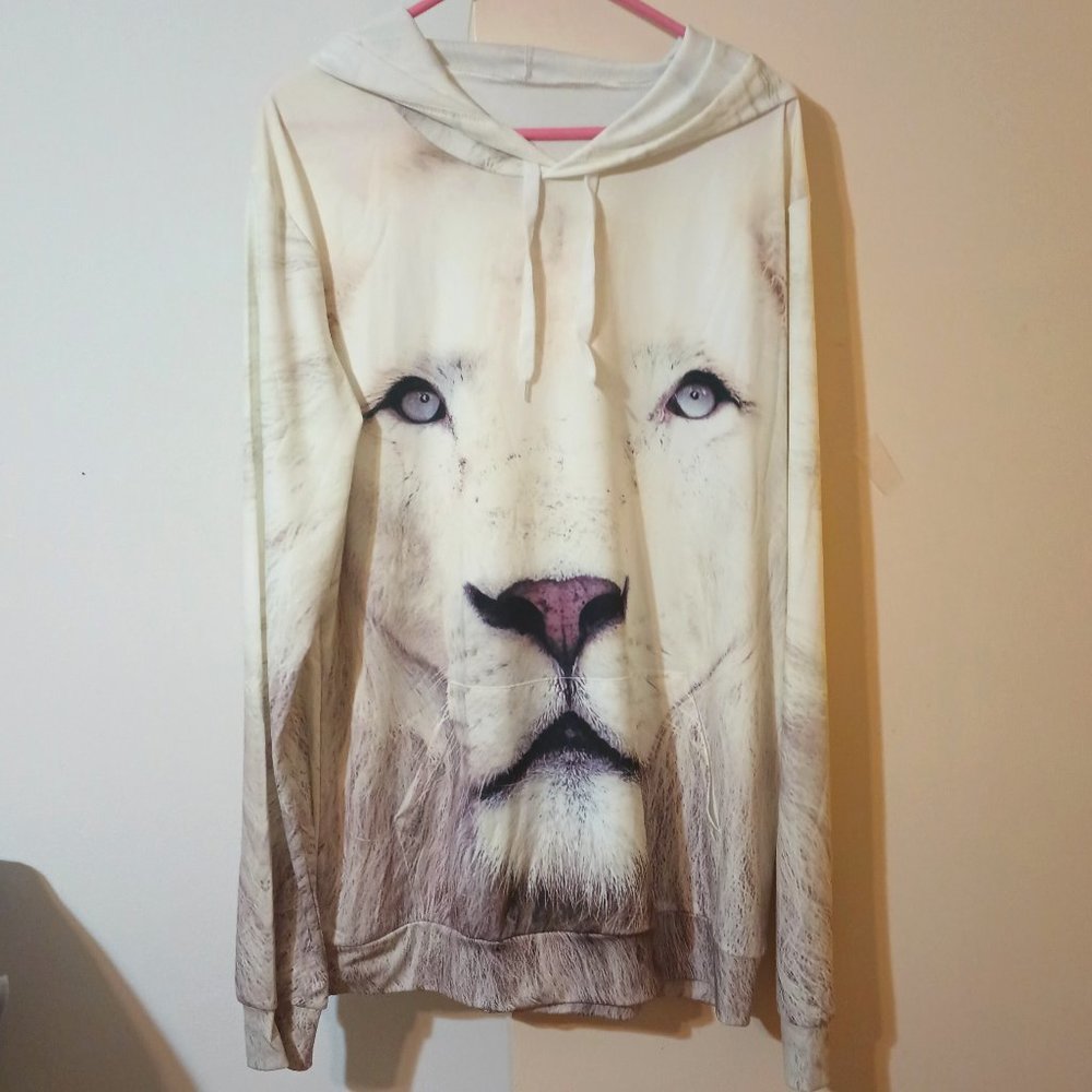 VGUC ~ Soft Long Sleeve 3-D White Lion Face Printed Hoodie (Unisex Size:…